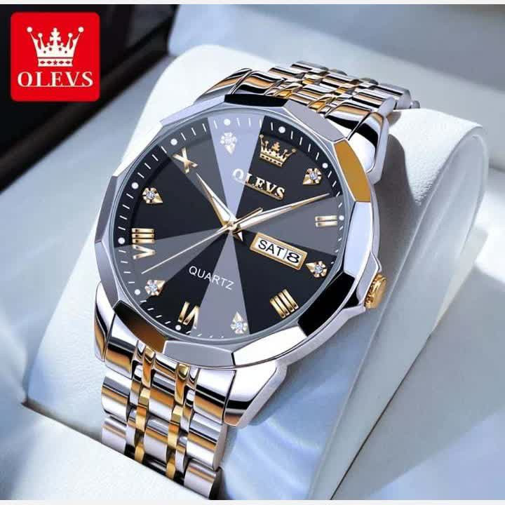 ساعت مچی زنانه مردانه اورجینال الوز olevs دو تقویم رنگ ثابت ضداب دارای رنگبندی