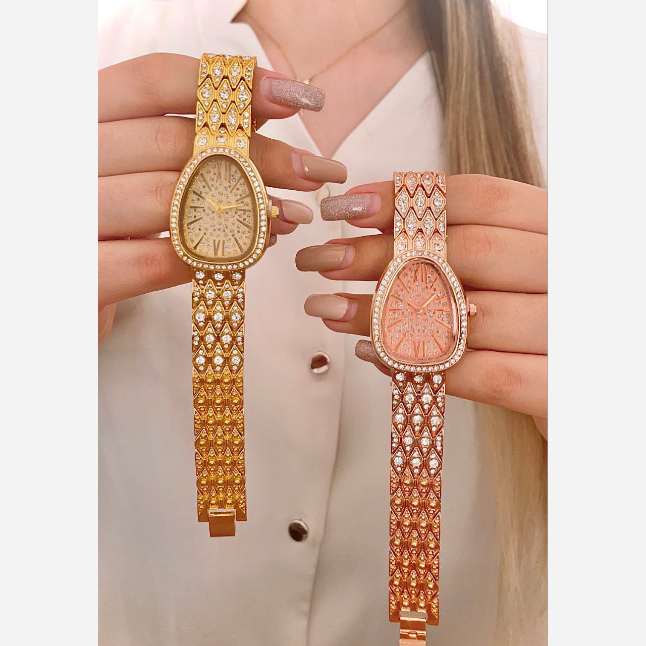 ساعت مچی زنانه بند استیل نگینی بلگاری Bvlgari