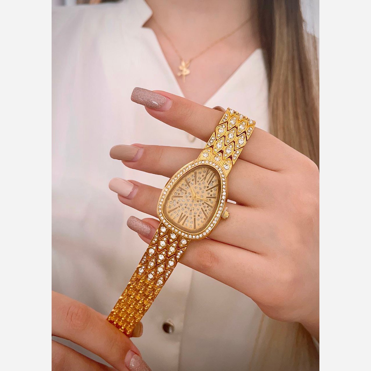 ساعت مچی زنانه بند استیل نگینی بلگاری Bvlgari