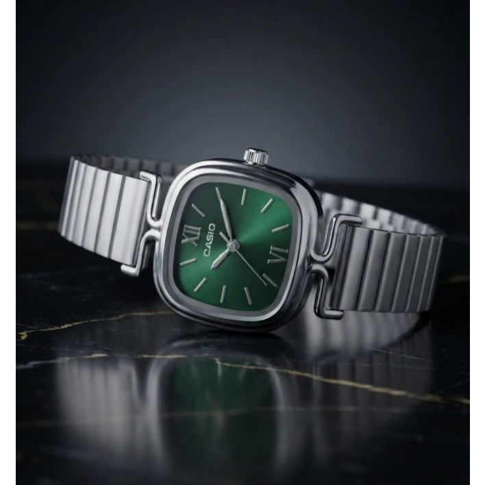 ساعت مچی زنانه بند استیل کرکره ای کاسیو مربع پاپیونی Casio