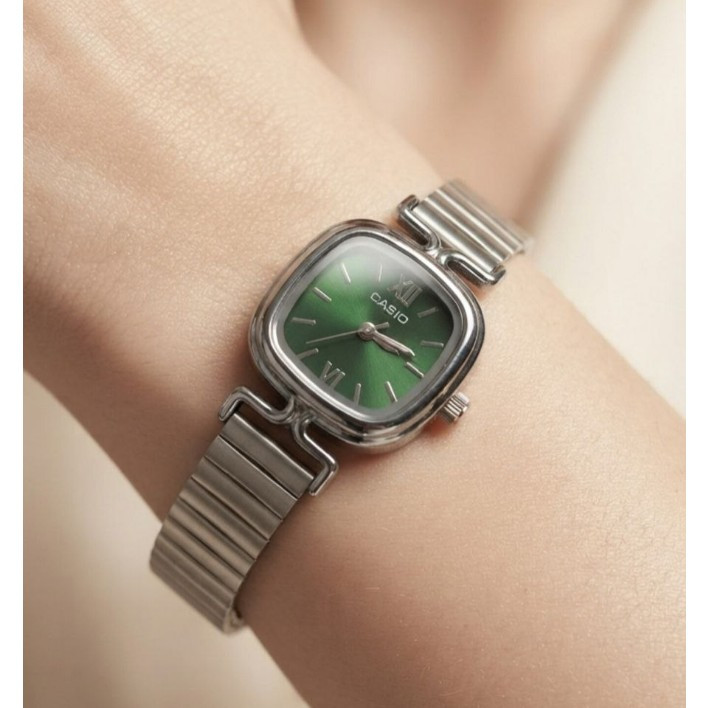 ساعت مچی زنانه بند استیل کرکره ای کاسیو مربع پاپیونی Casio