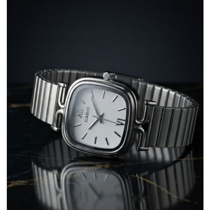 ساعت مچی زنانه بند استیل کرکره ای کاسیو مربع پاپیونی Casio