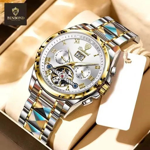 ساعت مچی مردانه اورجینال اتومات سه موتور فعال فول دیت بند استیل رنگ ثابت و ضداب بینبند