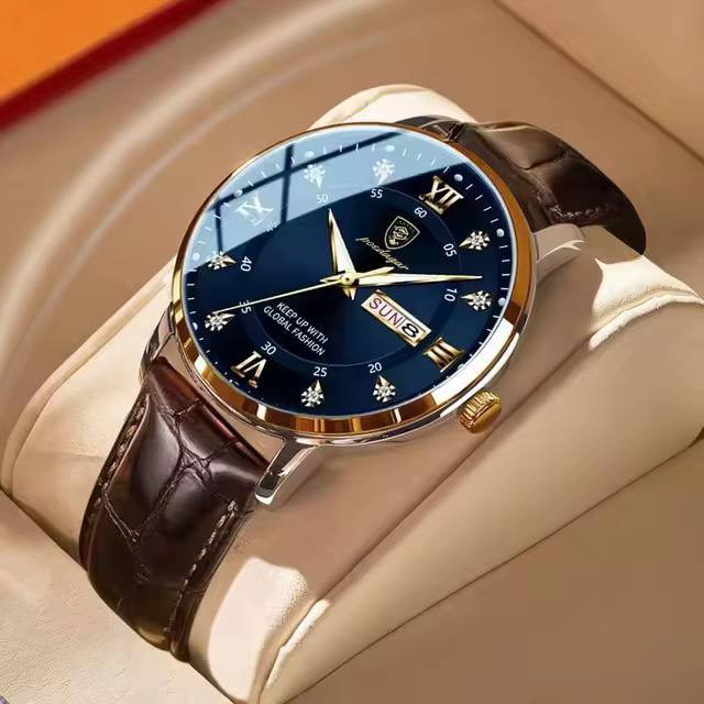ساعت مچی مردانه اورجینال دو تقویم بند چرم ضد اب و رنگ ثابت پوداگار poedagar